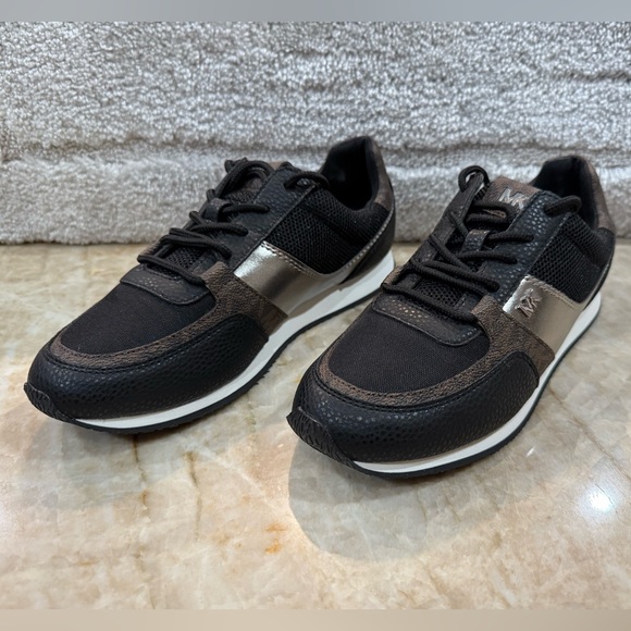 Michael Kors Women Billie Trainer Sneakers Black/Brown/ Sliver - Picture 2 of 8